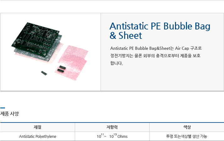 Antistatic PE Bubble Bag&Sheet 에 대한 설명